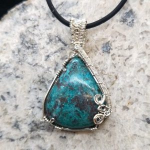 Chrysocolla Silver Wire-Wrapped Pendant by Niai Design