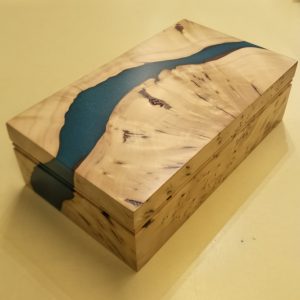 Birdseye Huon Pine and Blue Resin Box by Lins Athorn