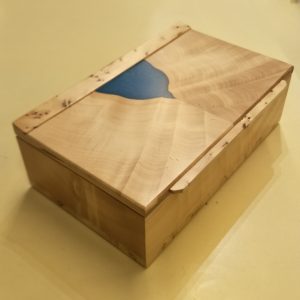 Fiddleback & Birdseye Huon Pine and Blue Resin Box by Lins Athorn