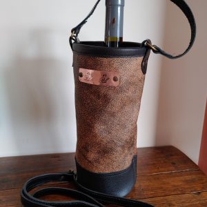 Distressed Brown Leather with Black Trim Wine Carrier by Purselane