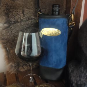 Blue Suede with Black Leather Trim Wine Carrier by Purselane