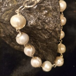 Silver Wire-Wrapped Freshwater Pearl Bracelet by Belle