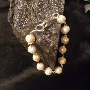 Silver Wire-Wrapped Freshwater Pearl Bracelet by Belle
