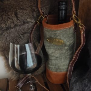 Khaki and Tan Suede Wine Carrier by Purselane