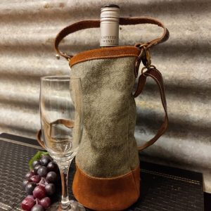 Khaki Suede with Tan Suede Trim Wine Carrier by Purselane
