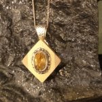 Citrine set in Huon Pine and Myrtle Pendant by Belle