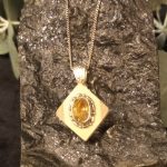 Citrine set in Huon Pine and Myrtle Pendant by Belle