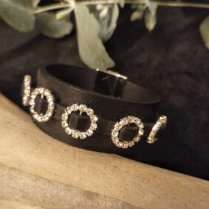 Black Leather with diamante feature cuff