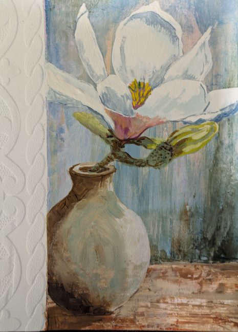 Magnolia in Ceramic Vase Still Life Gouache Magnolia in Ceramic Vase Still Life Gouache Mixed Media