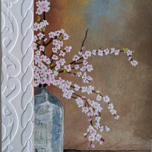 Cherry Blossom in Vase Still Life Gouache and Mixed Media on Paper by Bella Vandermeer
